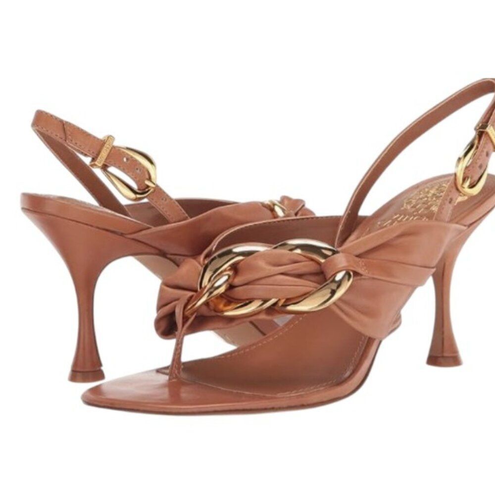 Vince Camuto Leather Heel Sandals with Gold Accents - Size 8